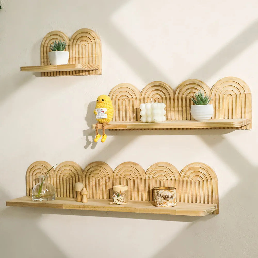 Solid wood wall-mounted flower pot storage rack with multiple tier options for plant display