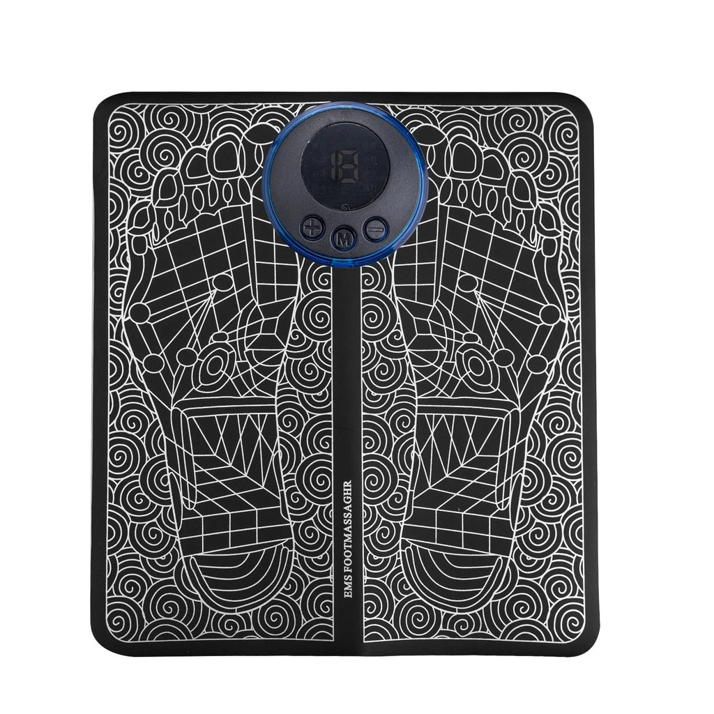 Leather foot massage cushion with wireless remote control showing LCD display