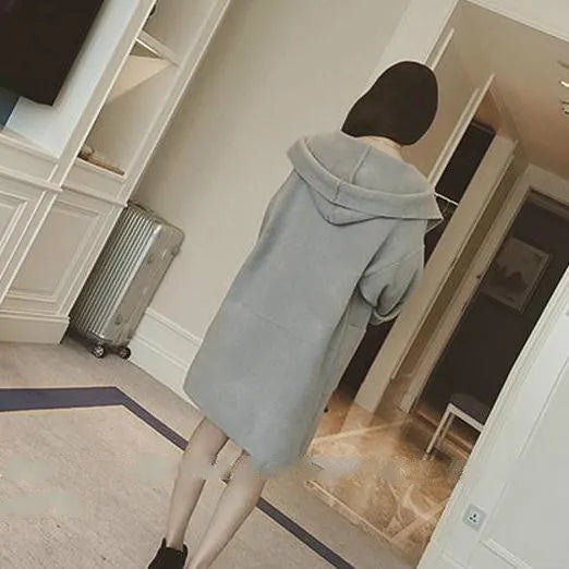 Plus size women's loose fit thin coat with lace trim in black, grey, or pink.