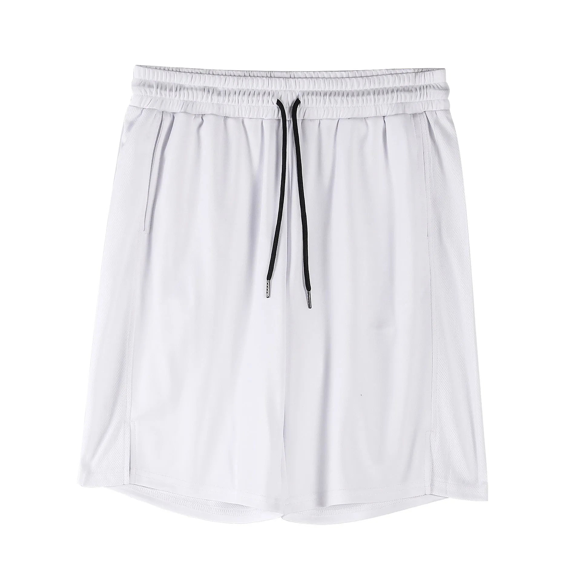 Men's black quick-drying mesh casual shorts with elastic waistband on a neutral background