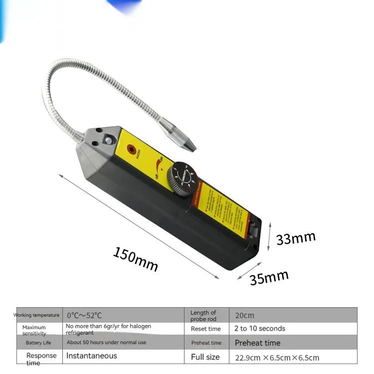 WJL-6000 handheld halogen leak detector with extended 20cm probe for automotive refrigerant system testing.