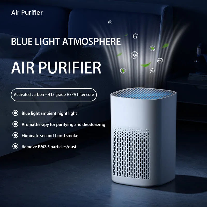 Desktop air purifier with heating panel and USB power cable for small rooms
