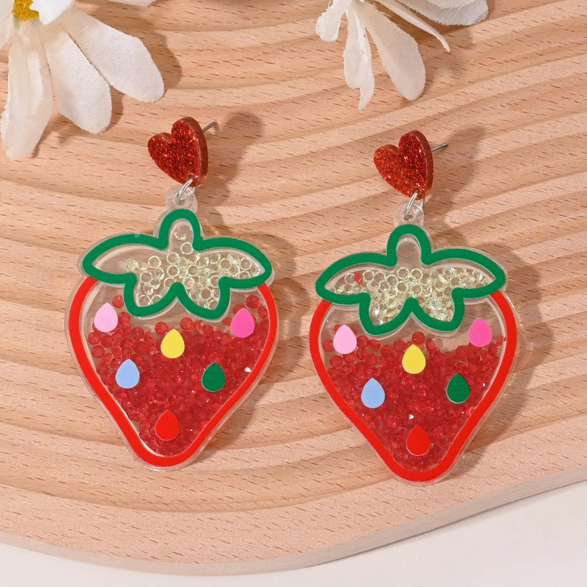 Pastoral style fruit shaped acrylic earrings for women with cherry, strawberry, watermelon designs