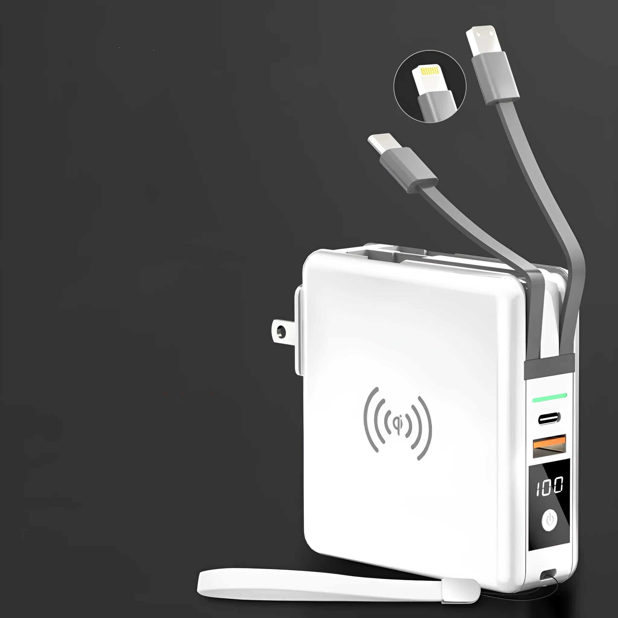 Super QI PD20W wireless power bank with travel adapters in black or white colour