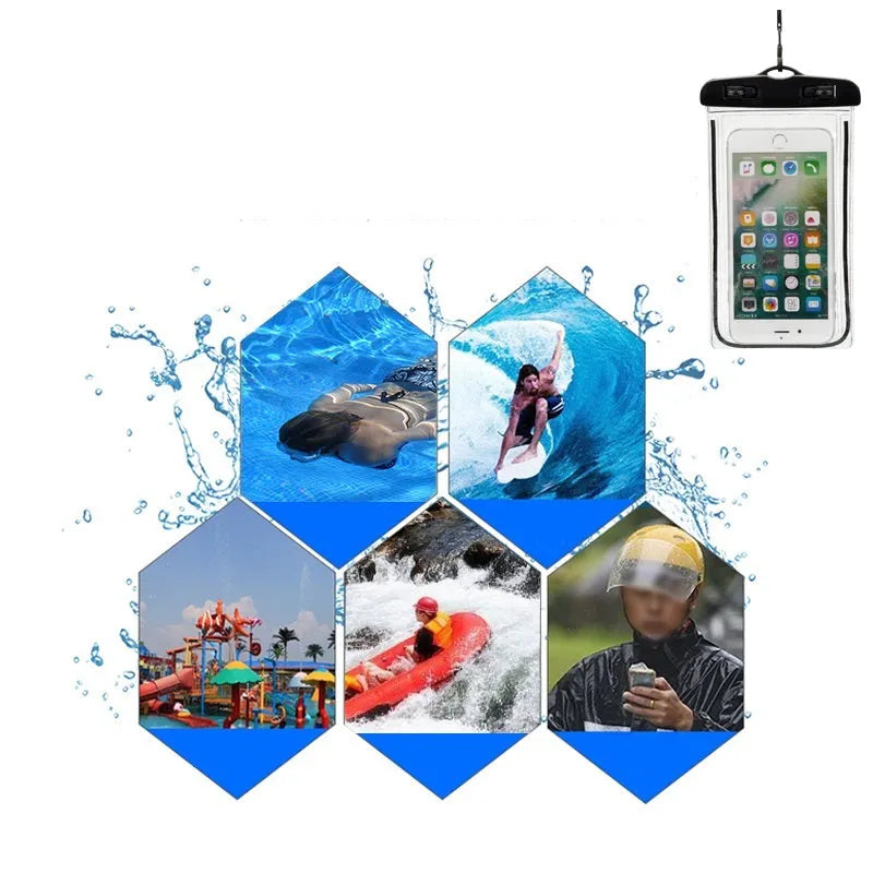 Universal waterproof phone case in eight luminous colours with touch screen compatible window