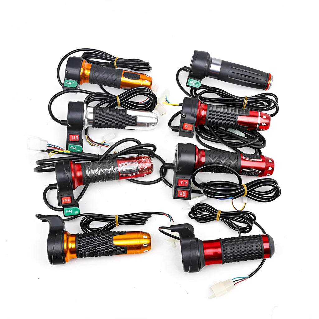 Three-speed rotating electric scooter handle with speaker and 3-wire plug in gold red silver and black plastic