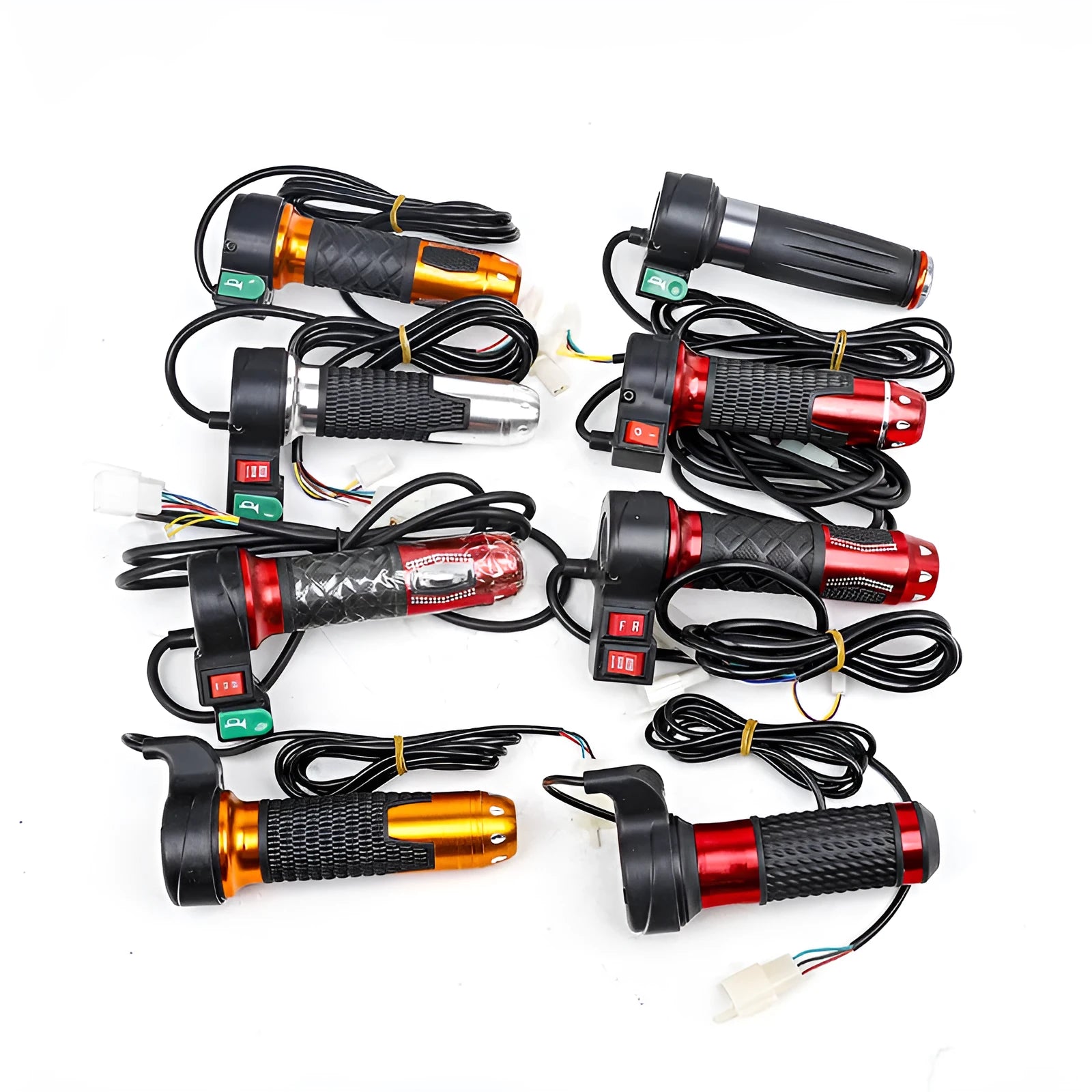 Three-speed rotating electric scooter handle with speaker and 3-wire plug in gold red silver and black plastic