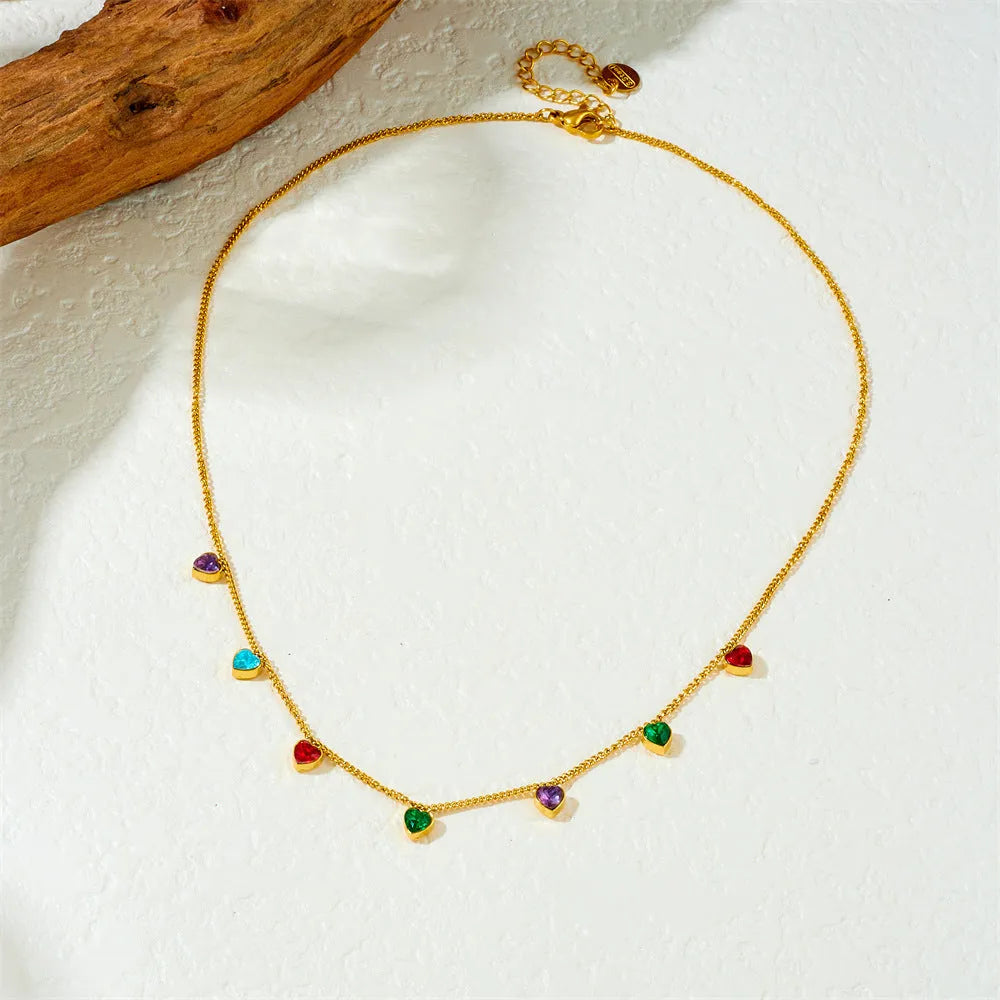 Women's gold-plated heart necklace on adjustable stainless steel chain