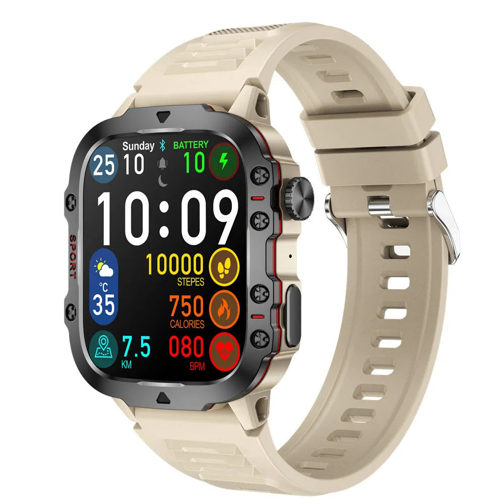 QX11 Smart Watch in black with silicone strap showing TFT touch screen displaying heart rate data.