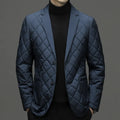 Men's black winter down jacket with lapel collar and side seam pockets