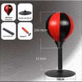 Tabletop boxing speed ball with suction cup base and PU leather inflatable sphere on a desk.