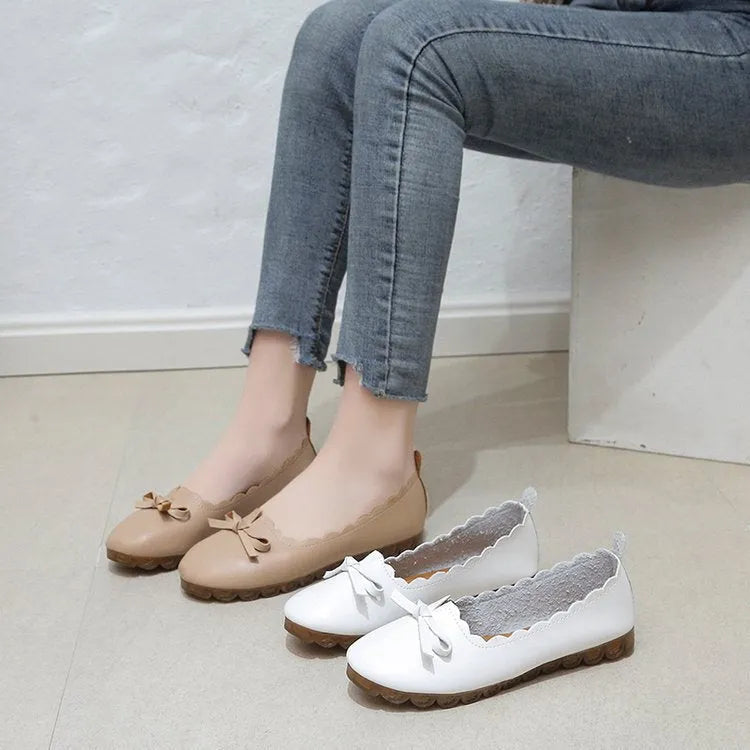 Korean style shallow mouth pumps in white and apricot, flat low heel 1-3cm, round toe, sizes 35-40