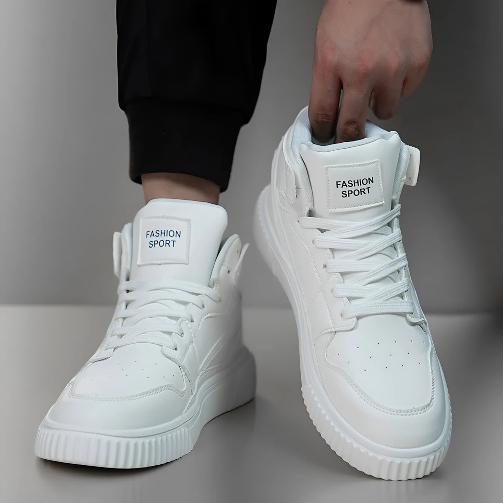 White men's casual shoes with microfiber upper and round toe for autumn winter leisure wear
