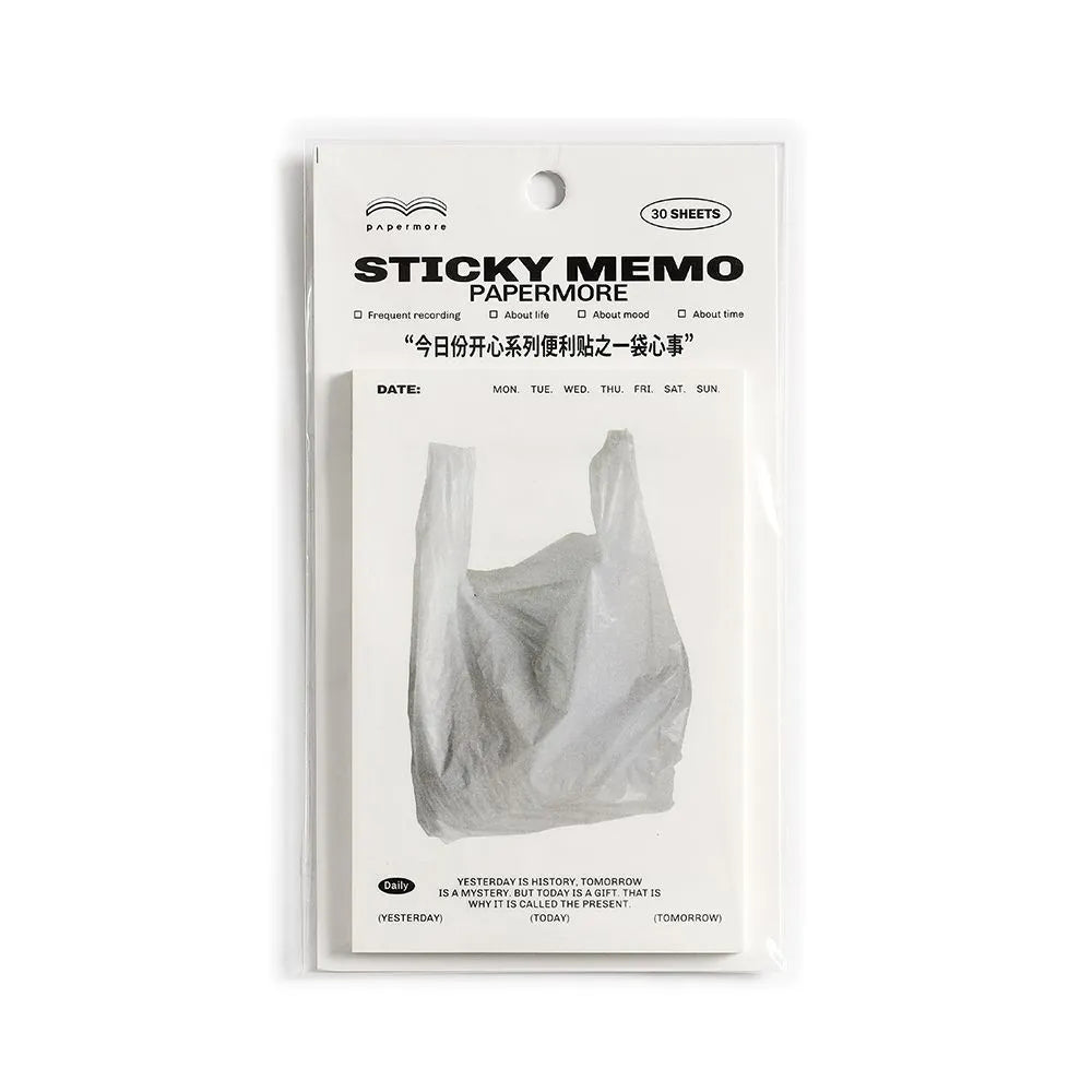 Happy Series message sticky notes pad with 30 pages of writing paper in 120x80mm size featuring transparent white and toast designs