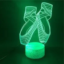 Ballet shoes 3D acrylic LED night light with remote control on wooden surface