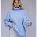 Women's thick imitation cashmere pullover sweater in loose fit with high neck and 3D pattern texture