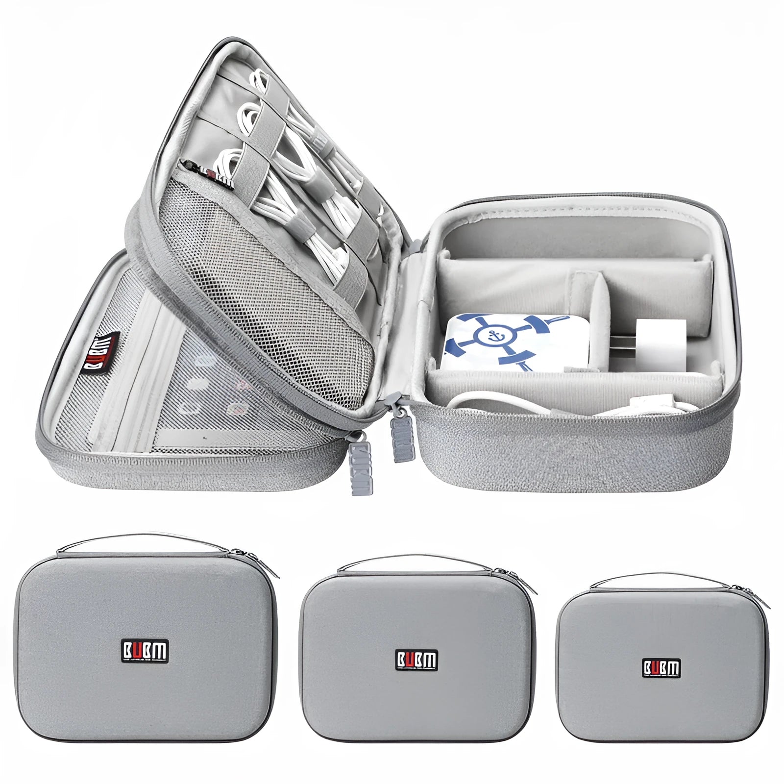 Black and grey EVA digital storage bags showing single and double layer headphone organiser designs