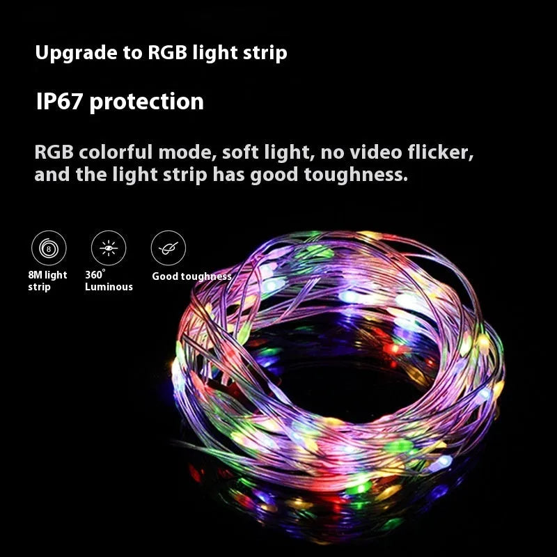 Rechargeable outdoor string lights with 30 LED beads stretched across 8 metre length