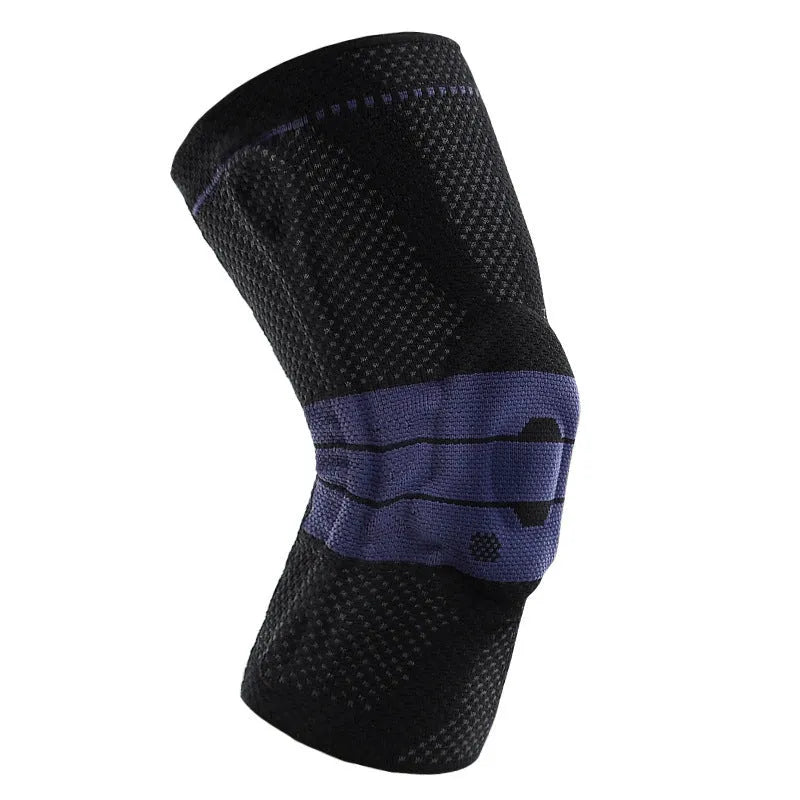 Sports knee pads in black and blue colour with nylon spandex construction for knee protection