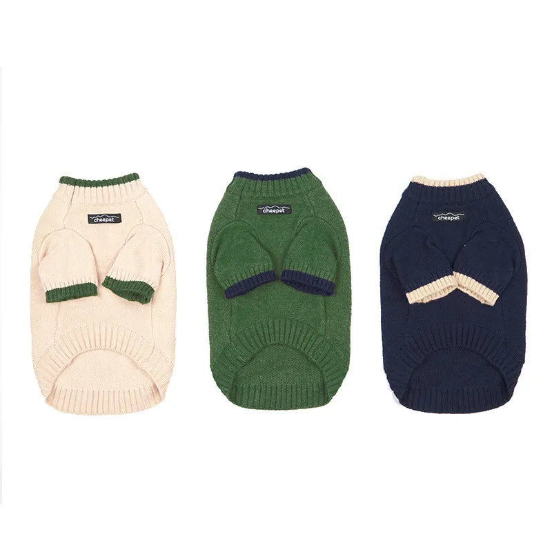 British-style wool pet sweater with contrast-colour two-leg design for cats and dogs in autumn and winter