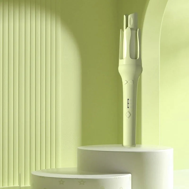 Automatic hair curler with 32mm barrel in white and purple colour scheme with wired power cord