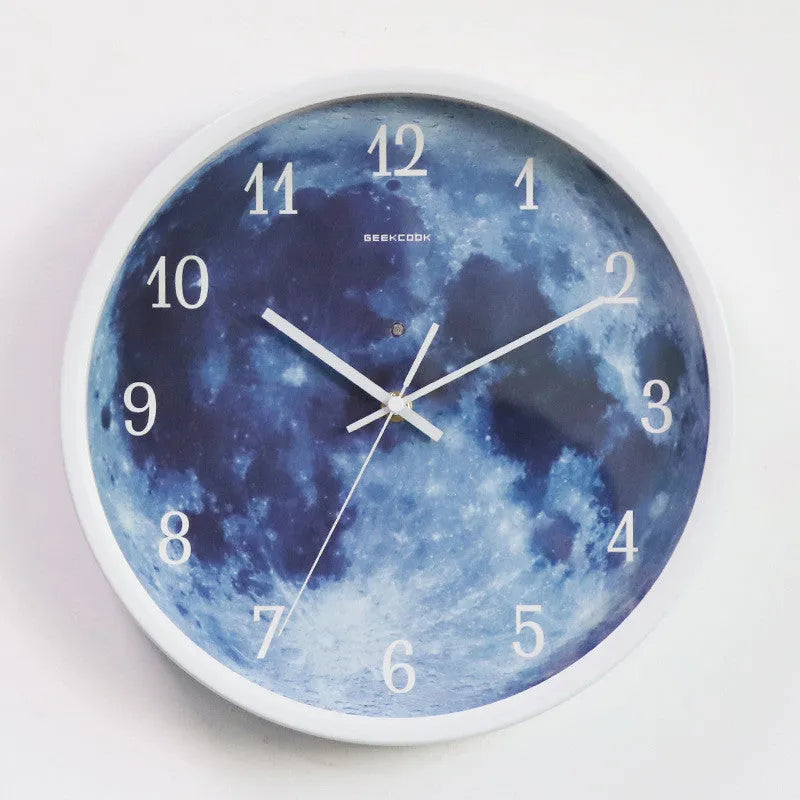 12-inch blue moon wall clock with metal frame, luminous silent movement, 30cm diameter, available in five colours
