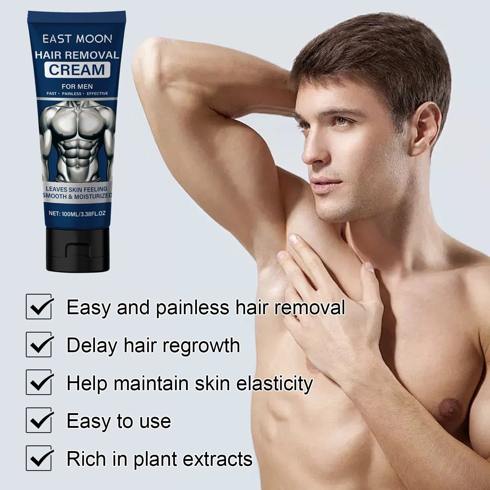 Men's mild hair removal cream 100ml tube for multiple body areas