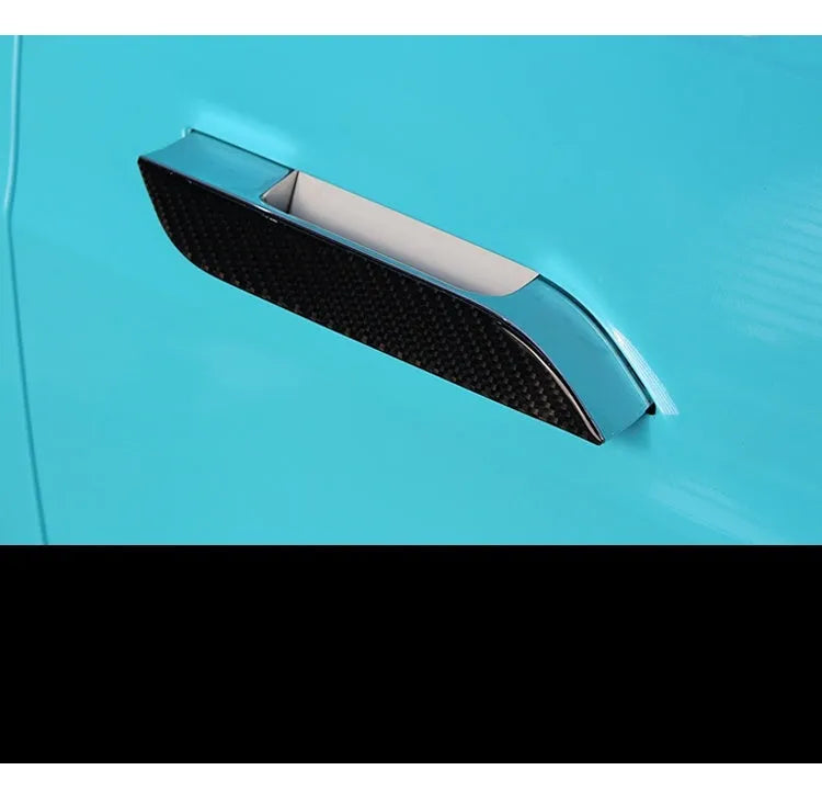 Tesla Model S carbon fibre door handle patch set with four adhesive stickers for scratch protection