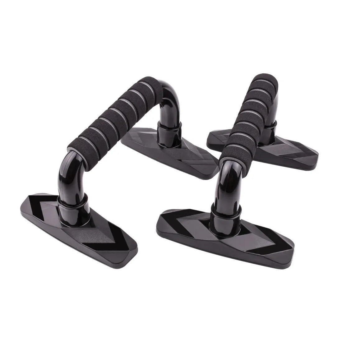 A pair of I-shaped blue push up bars made from PP sponge on a floor.