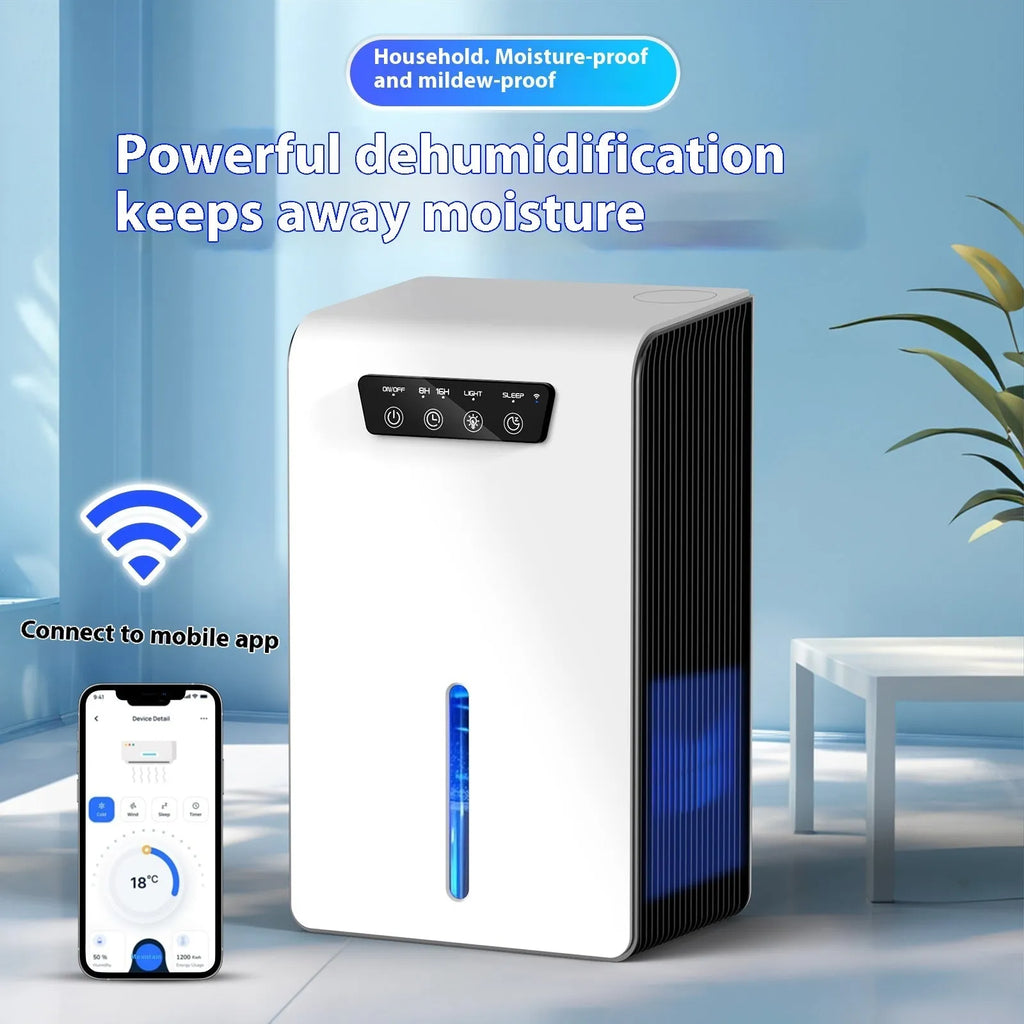 Milky white portable dehumidifier with water tank for bedroom use
