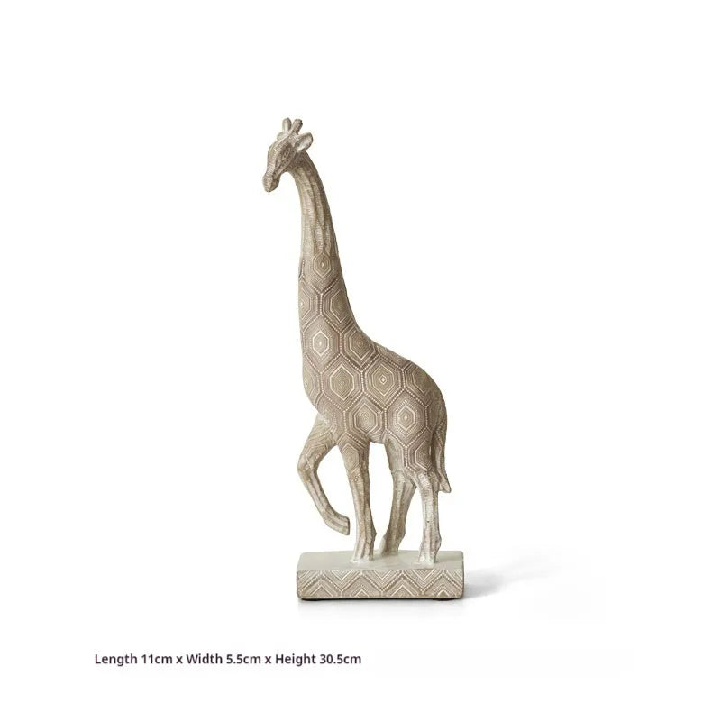 Wood-coloured synthetic resin giraffe ornament for home decoration.