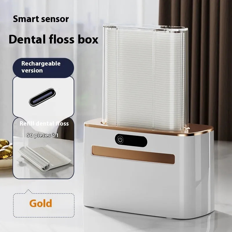 Intelligent induction dental floss box with automatic electric pop-up mechanism in dark grey, light grey and gold colour options