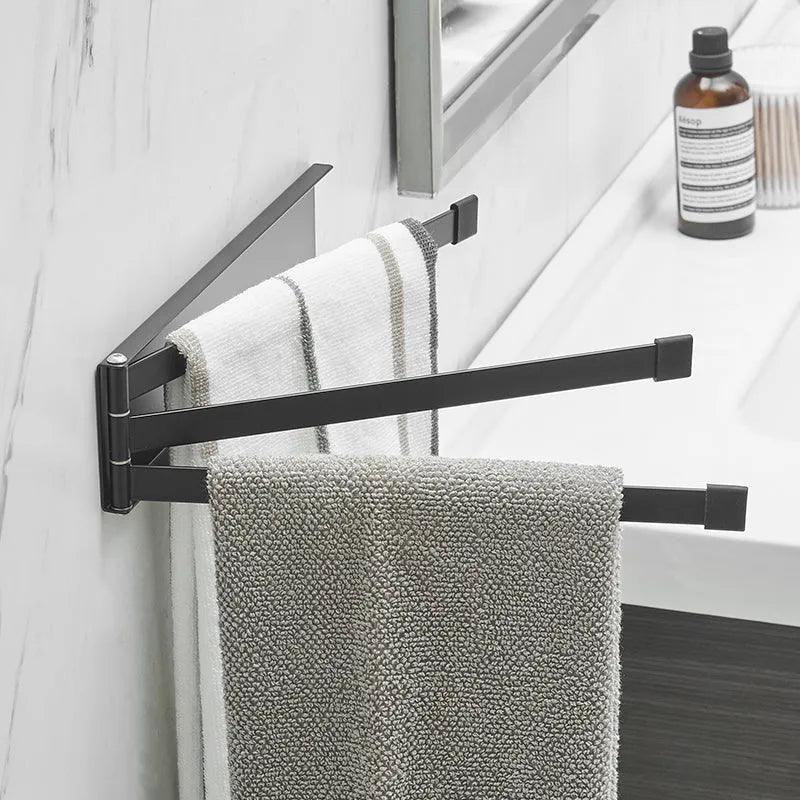 Nordic style non-perforated folding towel rack in black or white for bathroom installation without drilling