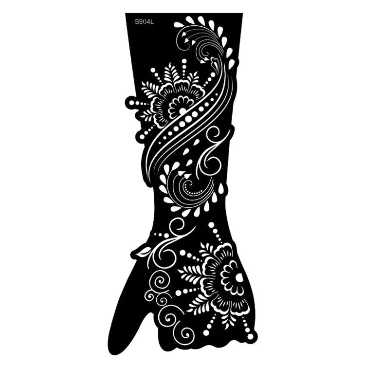 Set of geometric hollow template tattoo stickers showing 3D paper carving detail on sample designs.