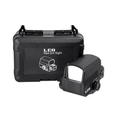 LCO tactical red dot sight with holographic reticle and integrated 20mm rail mount for rifle attachment