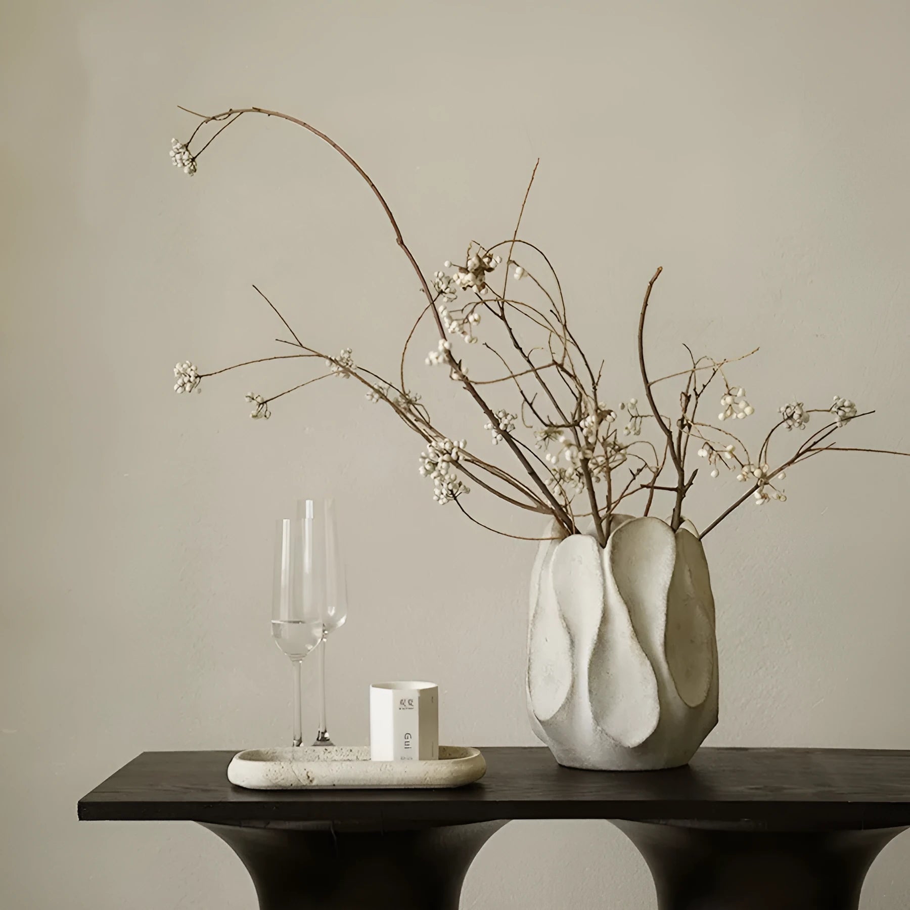 Irregular handmade ceramic vase in magnesium clay for flower arrangements and home decoration