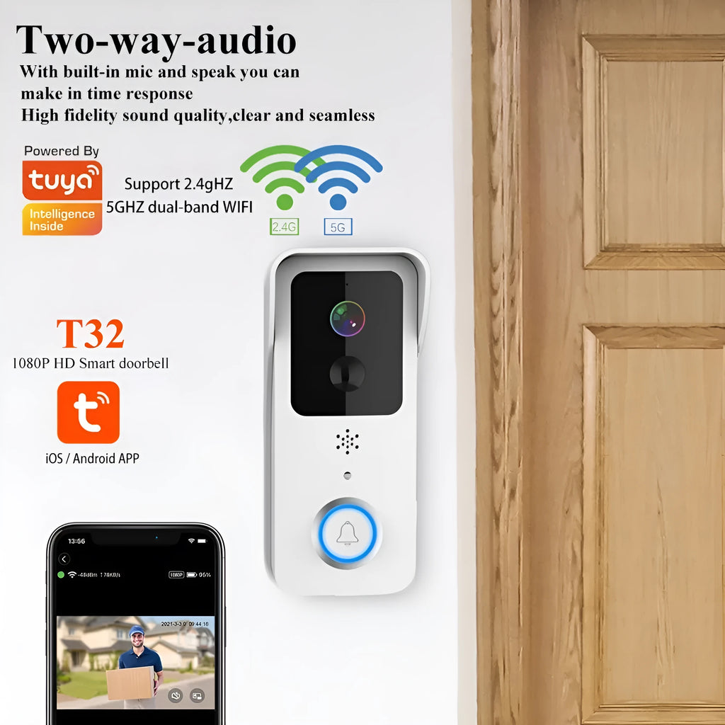Smart waterproof visual doorbell with 18650 battery for wireless HD intercom security