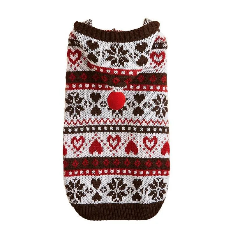 Acrylic knitted dog sweater with snowflake stripe camouflage pattern in pink blue grey colours