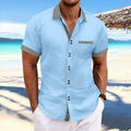 Pure cotton slim fit striped casual shirt with double buttons and short sleeves