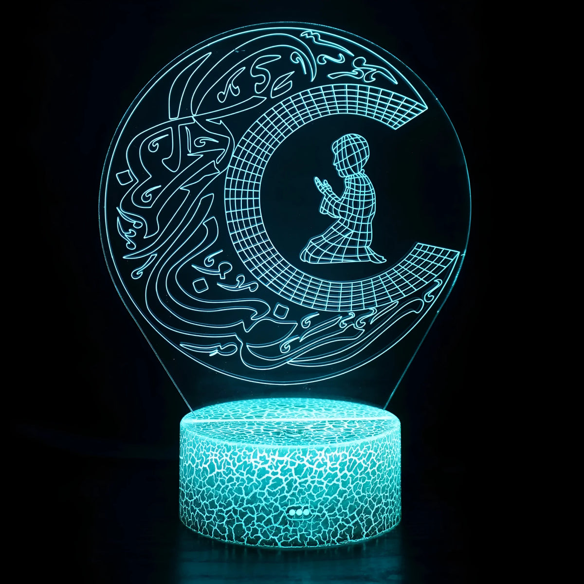 3D cartoon-style LED night lamp with touch control black base showing colourful illumination options