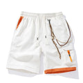 Men's plus size bamboo fibre sports shorts in a loose, cropped straight-leg style on a hanger.