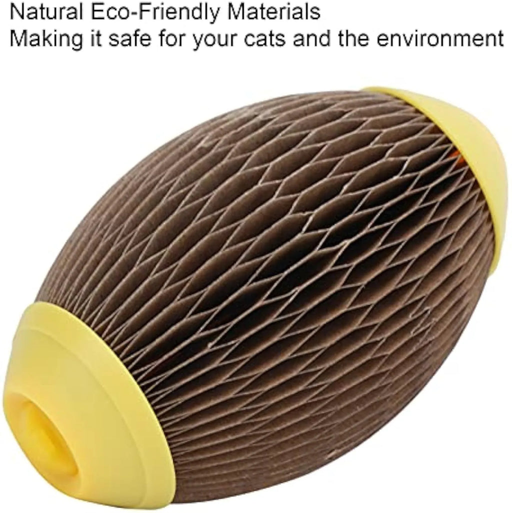 Elliptical corrugated paper catnip football toy with removable cover for catnip insertion