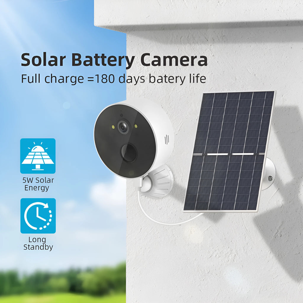 Solar powered outdoor security camera with 1080P resolution and included solar panel
