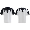 Men's grey cotton T-shirt with a textured burnt flower design and rhinestone details on the front.