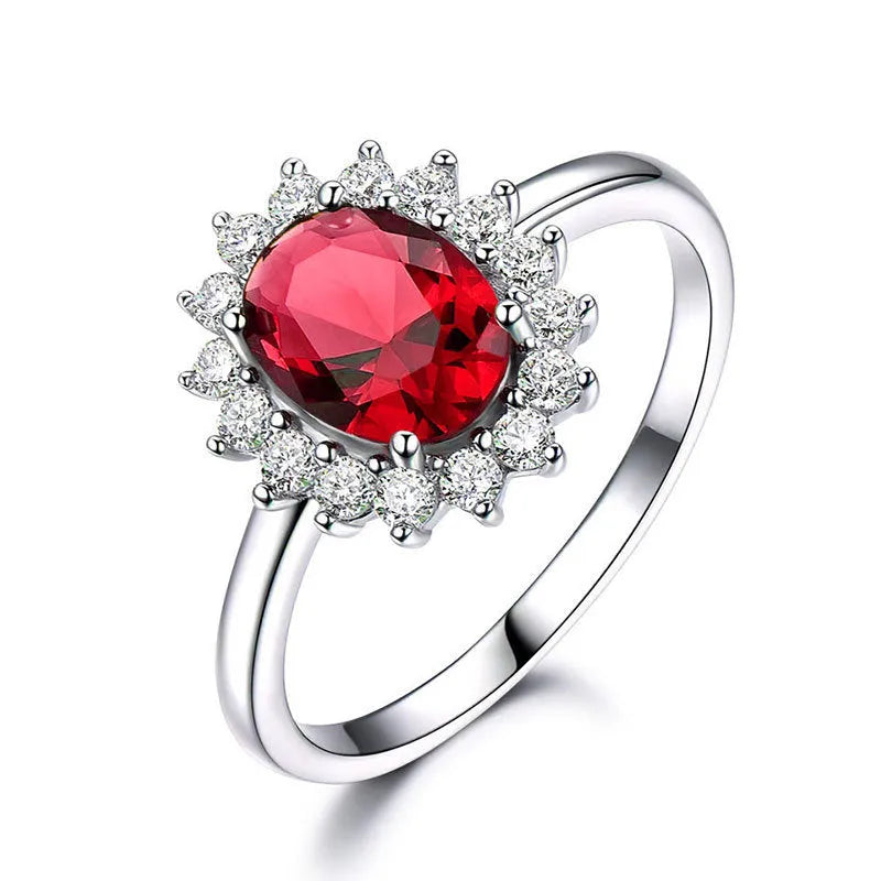 Women's copper flower-shaped ring with inlaid zirconium stones in green, blue, or red.