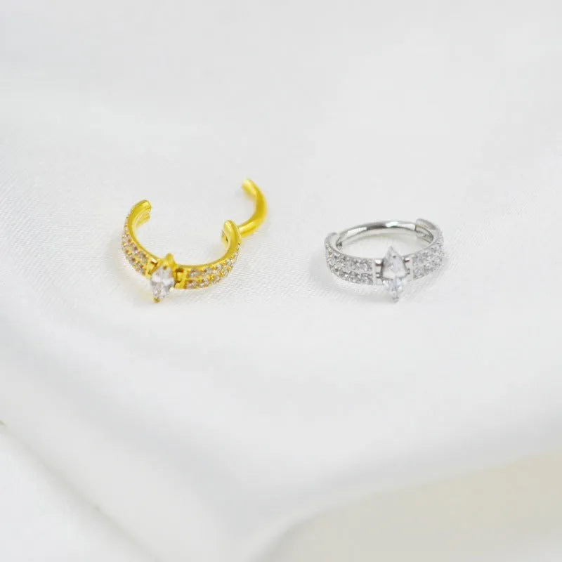 316 titanium steel heart earrings with full diamond zircon setting in silver or gold colour