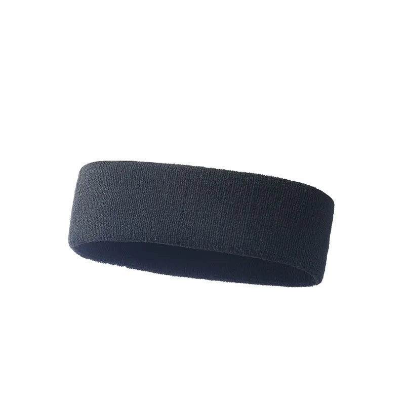 Widening elastic sports sweat headband in black, red, blue, rose red and sky blue colours.