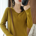 Women's V-neck knitwear pullover top in macaron colours with long sleeves
