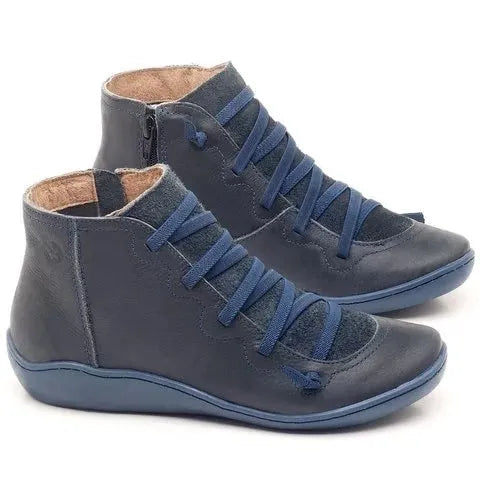Women's casual booties with round toe and wedge heel in PU leather and rubber sole