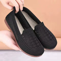 Beige elderly antiskid mesh sneakers for women with Flyknit lining and PVC sole